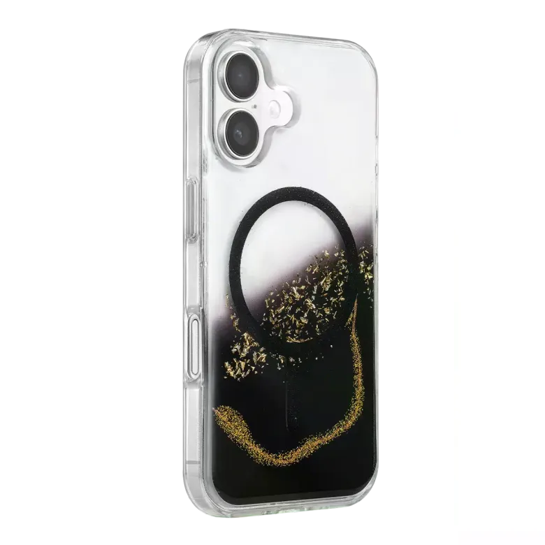 Onegif İphone 16 Lotus Simli Magsafe Kapak - Siyah