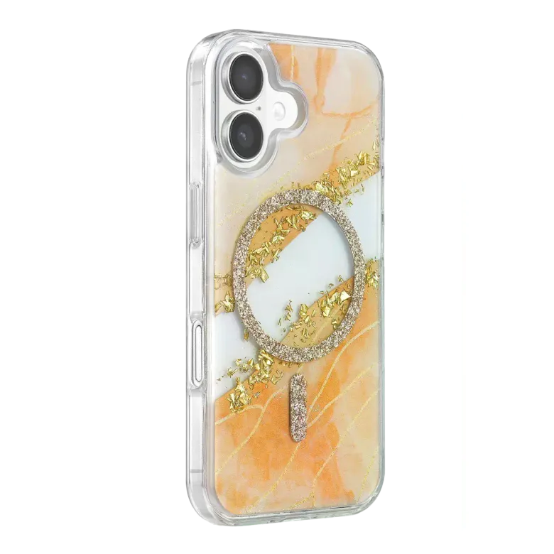 Onegif İphone 16 Lotus Simli Magsafe Kapak - Turuncu