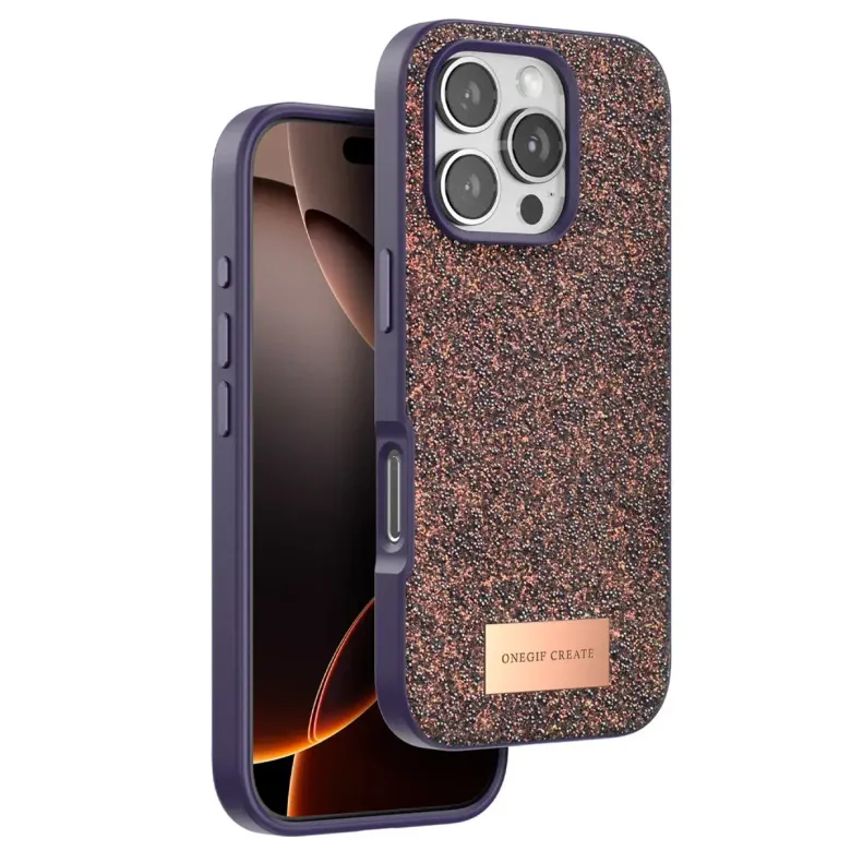 Onegif İphone 16 Pro Bright Simli Kapak - Derin Mor