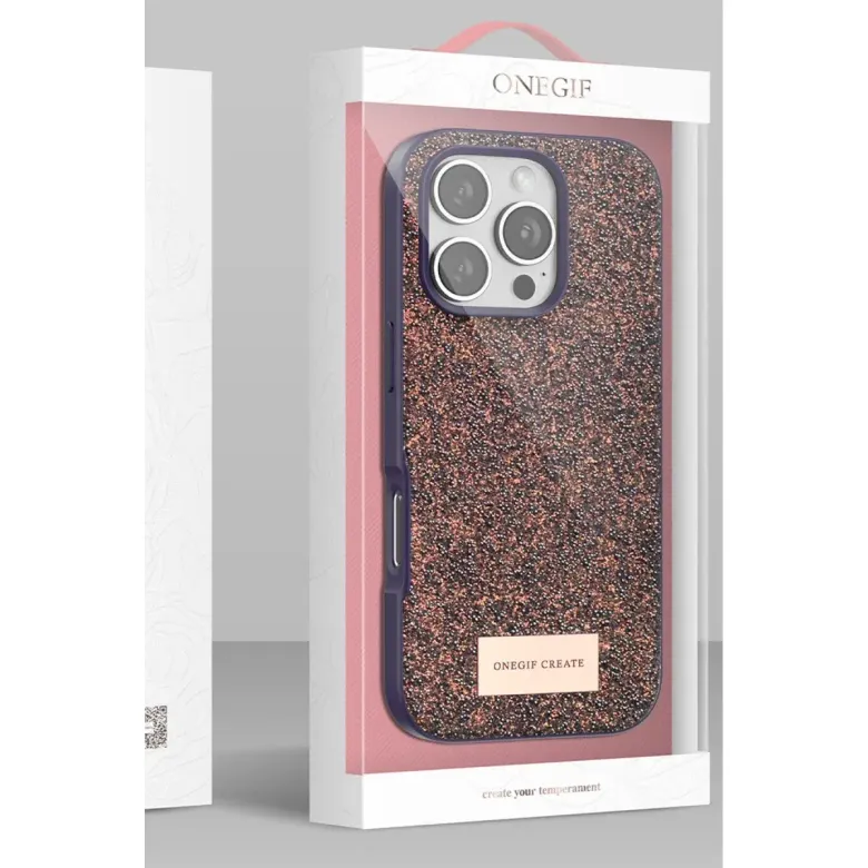 Onegif İphone 16 Pro Max Bright Simli Kapak - Pembe