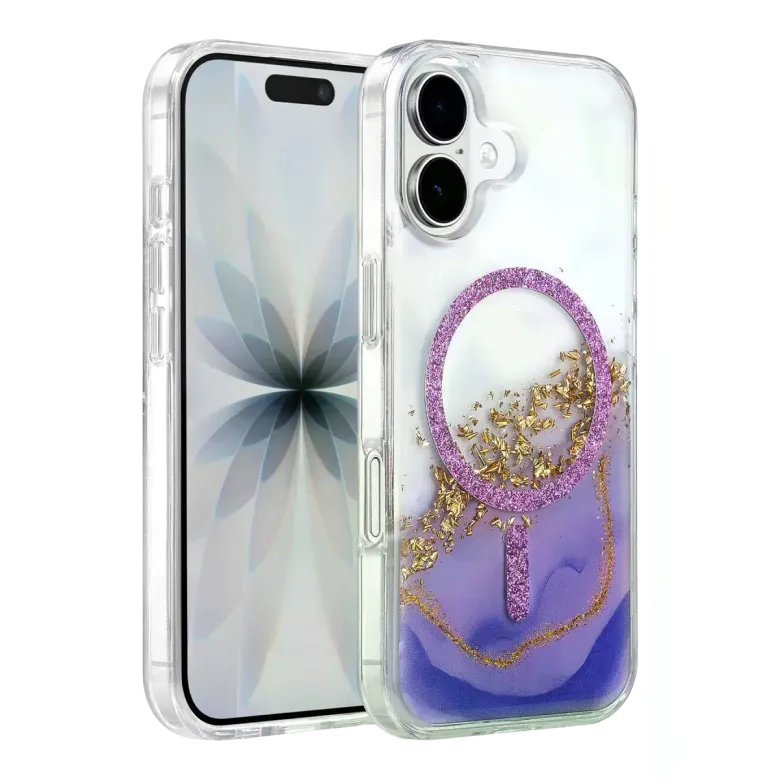 Onegif İphone 17 Lotus Simli Magsafe Kapak - Mor