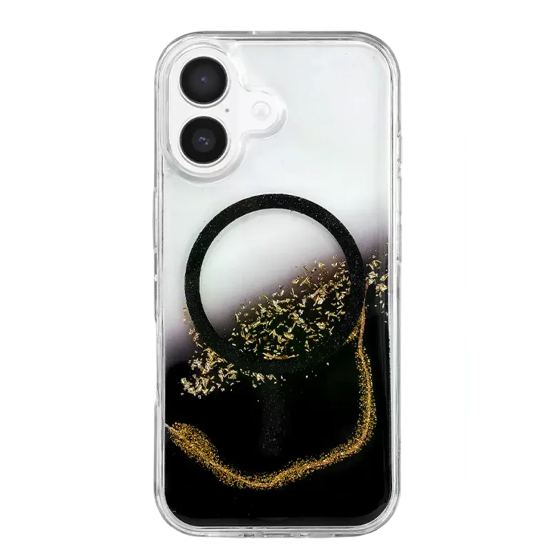 Onegif İphone 17 Lotus Simli Magsafe Kapak - Siyah