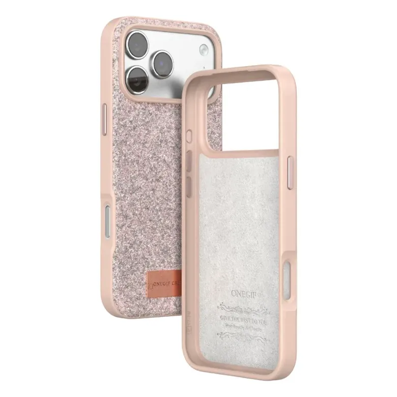 Onegif İphone 17 Pro Bright Simli Kapak - Pembe