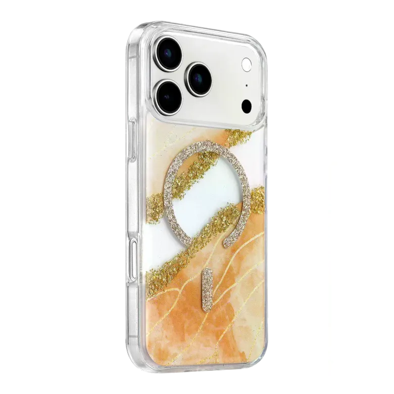 Onegif İphone 17 Pro Lotus Simli Magsafe Kapak - Turuncu