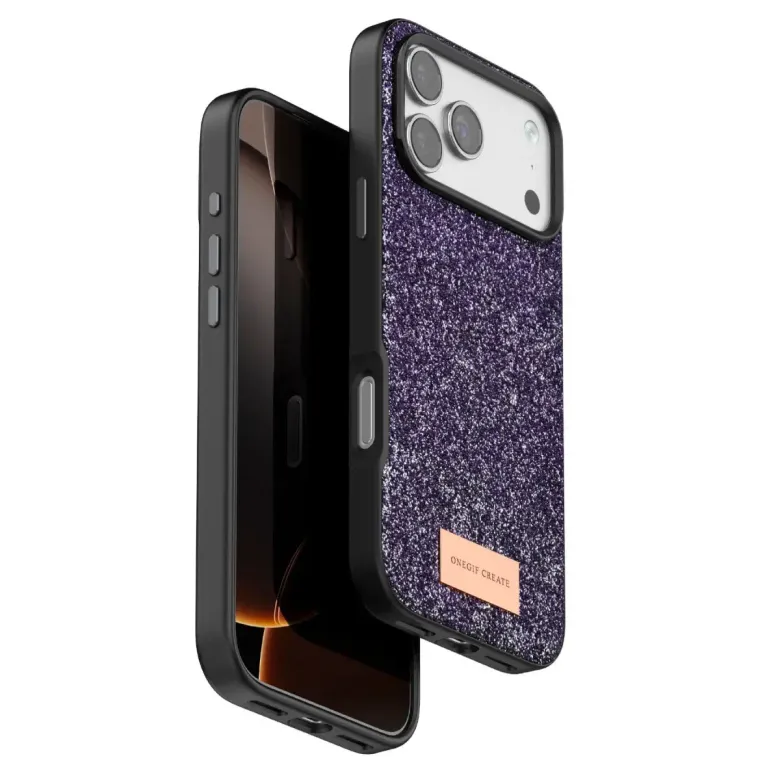 Onegif İphone 17 Pro Max Bright Simli Kapak - Derin Mor