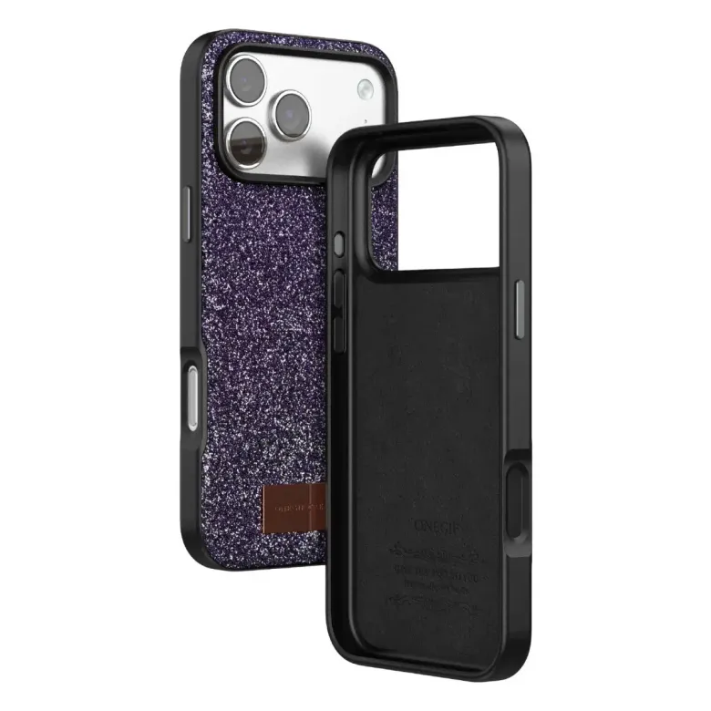 Onegif İphone 17 Pro Max Bright Simli Kapak - Derin Mor
