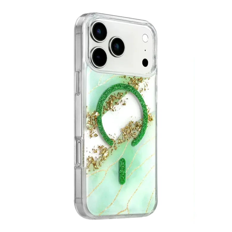 Onegif İphone 17 Pro Max Lotus Simli Magsafe Kapak - Yeşil