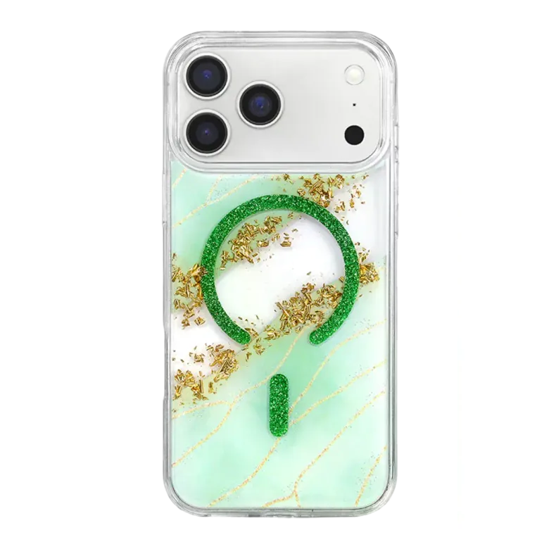 Onegif İphone 17 Pro Max Lotus Simli Magsafe Kapak - Yeşil