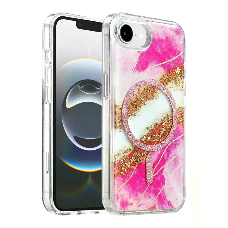 Onegif İphone 17e Lotus Simli Magsafe Kapak - Pembe