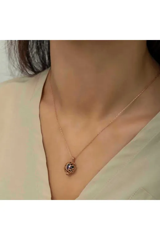 Oniks TYCE6FA14D8D7B1100 Nidam Butik Gümüş Rose Kafesli Lotus Kolye