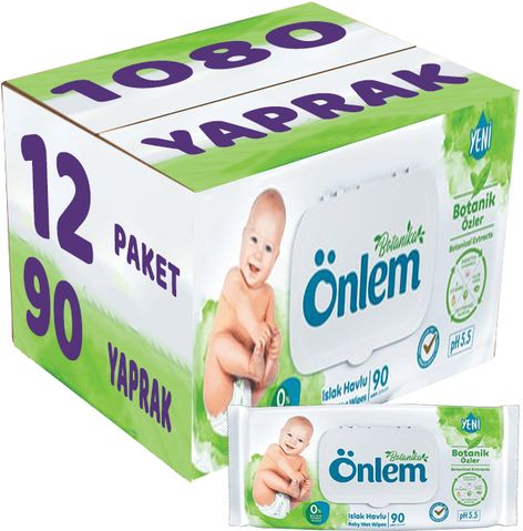 Önlem Islak Havlu Mendil 90 Yaprak Botanika Özlü (12 Li Set) Plastik Kapaklı 1080 Yaprak