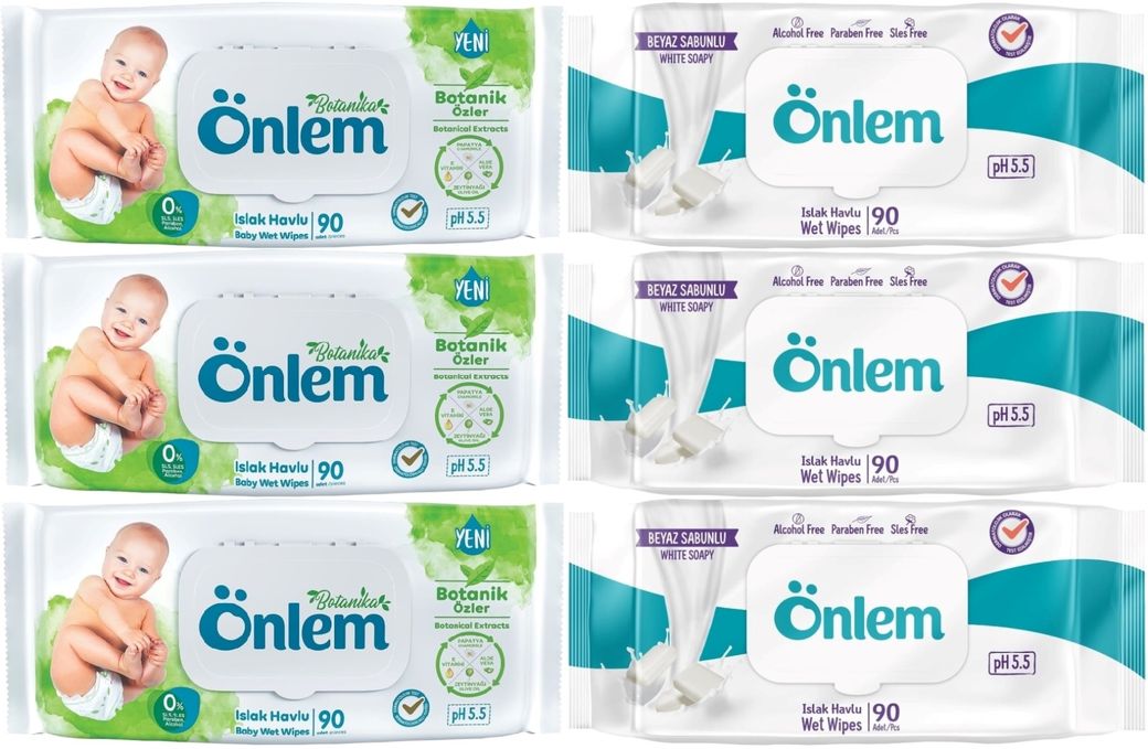Önlem Islak Havlu Mendil 90 Yaprak Karma Botanika Özlü/Beyaz Sabunlu (6 Lı Set) Pls Kapak 540 Yprk