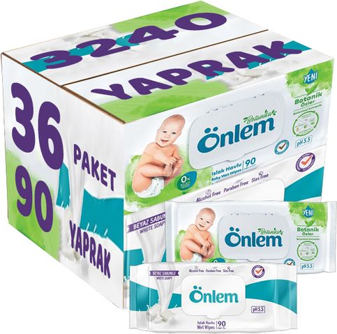 Önlem Islak Havlu Mendil 90 Yaprak Karma Botanika Özlü/Beyaz Sabunlu (36 Lı Set) Pls Kapak 3240 Yprk