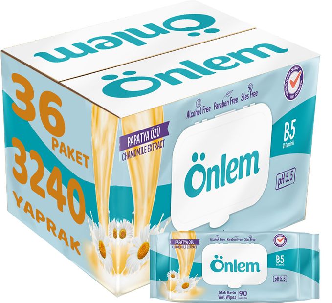 Önlem Islak Havlu Mendil 90 Yaprak Papatya Özü (36 Lı Set) Plastik Kapaklı 3240 Yaprak