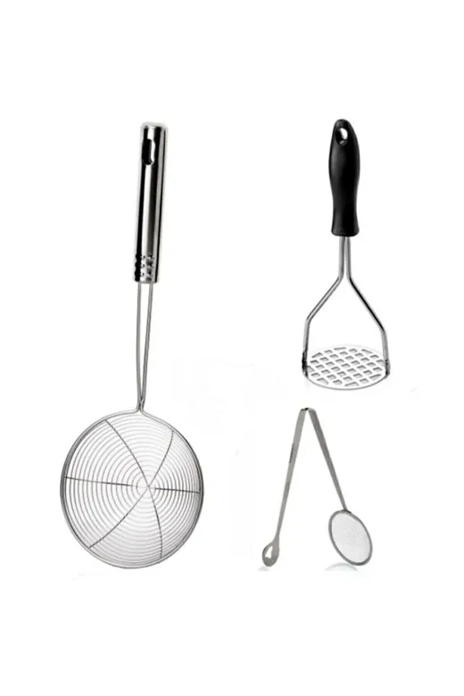 Online Kapında Mutfa-00329 Onlinekapındametal Yağ Kevgiri Metal Patates Ezici Süzgeçli Kızartma Ve Haşlama Maşası Maşalı Kevgir