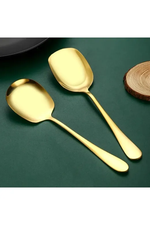Online Kapında Mutfak-000002 2 Adet Gold Şık Servis Sunum Ve Tatlı Servis Kaşığı Paslanmaz Çelik Parlak 21 Cm