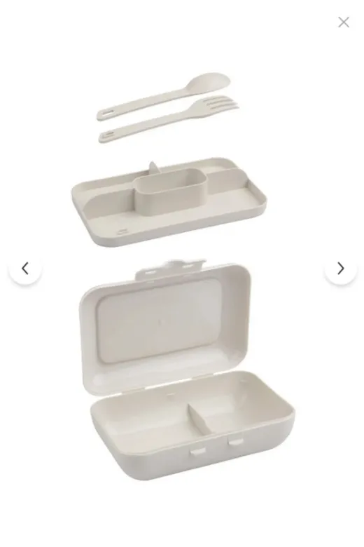 Online Kapında Mutfak-00000403 Lüks Bej Lunch Box 2 Katlı 5 Bölmeli Kendinden Çatal Kaşıklı Beslenme Kutusu