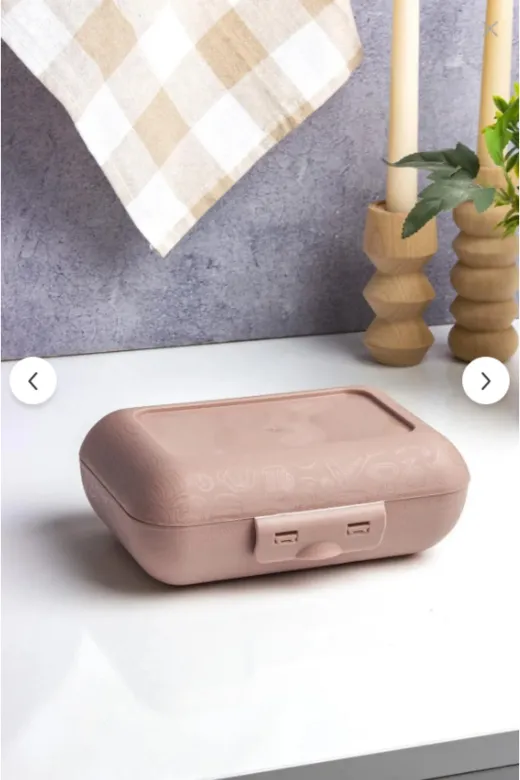 Online Kapında Mutfak-00000405 Lüks Pudra Lunch Box 2 Katlı 5 Bölmeli Kendinden Çatal Kaşıklı Beslenme Kutusu