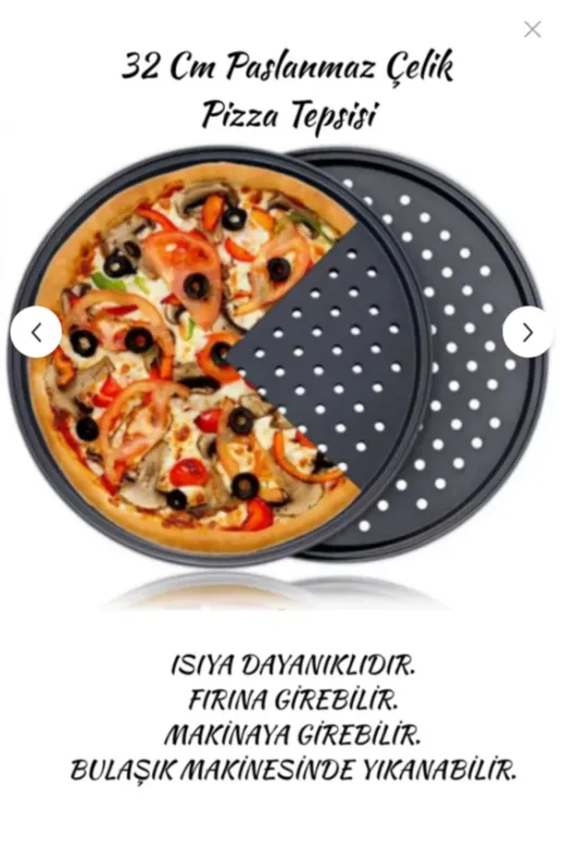 Online Kapında Mutfak-0000116 Lüks 32 Cm Paslanmaz Çelik Büyük Pizza Tepsisi (Yanmaz Yapışmaz)