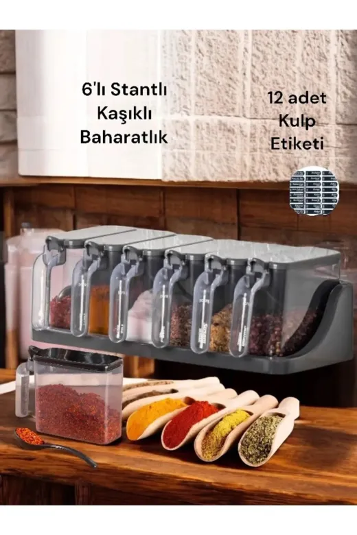 Online Kapında Mutfak-00003 6 Lı Standlı Kendinden Yapışkanlı Baharatlık