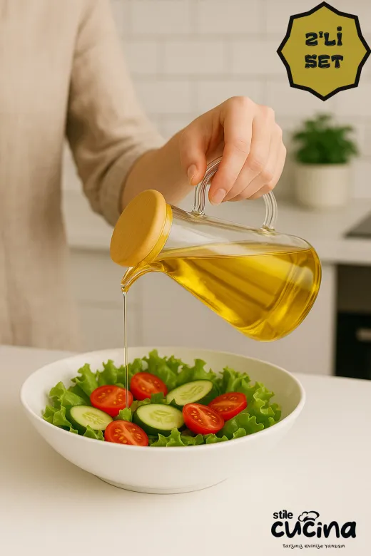 Online Kapında Mutfak-000033 Stile Cucina Bambu Kapaklı Cam Yağlık 900 Ml Borosilikat Cam Yağlık Master Chef Yağlık 2Li