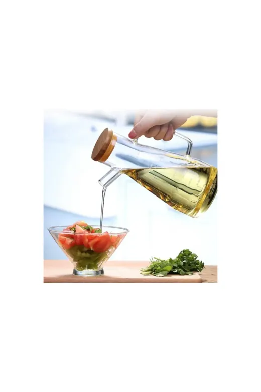 Online Kapında Mutfak-000038 Bambu Standlı 2’Li 900Ml Borosilikat Cambambukapaklıyağdanlık Set Ayçiçek Zeytinyağı