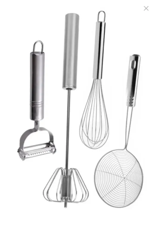 Online Kapında Mutfak-000123 Lüks Metal Yağ Kevgiri Bas Çek Çırpıcı Julyen Sebze Soyacağı Tel Çırpıcı Set