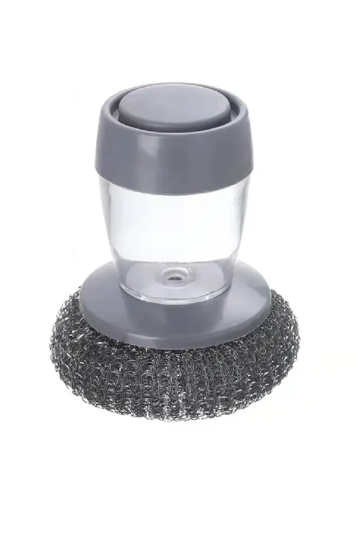 Online Kapında Mutfak-00141 Sıvı Deterjan Hazneli Telli Bulaşık Fırçası Mutfak Banyo Lavabo Yıkama Fırçası 1 Adet