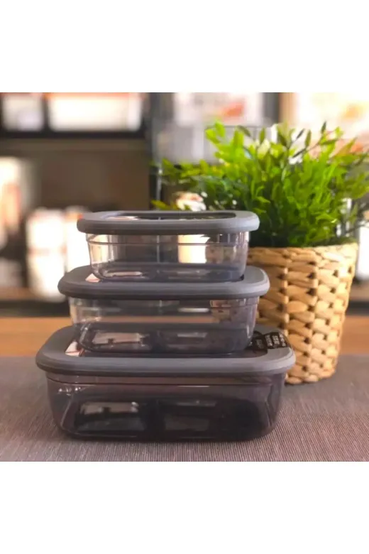 Online Kapında Mutfak-00228 Sızdırmaz Kilitli Füme Plastik Erzak Saklama Kabı 3Lü Set