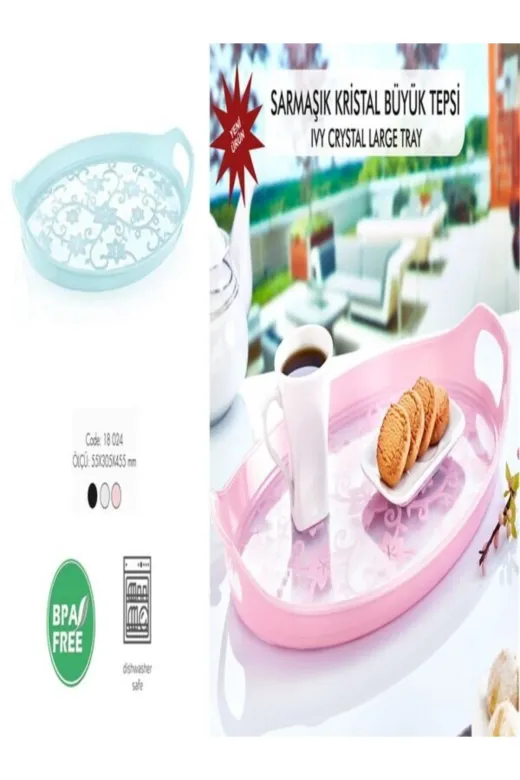 Online Kapında Mutfak-00233 Kristal Oval Büyük Tepsi