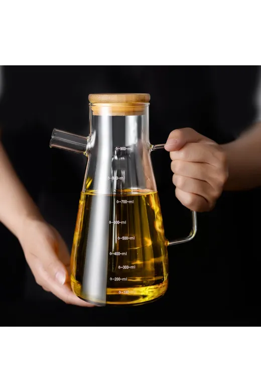 Online Kapında TYC07E16D14CDF141B227DA00 1 Adet Bambu Kapaklı 900 Ml Borosilikat Cam Yağlık
