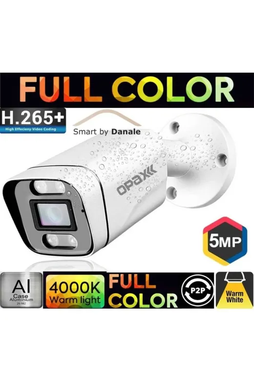 OPAX OPAX-7005 5 MP IP -7005 5 Mp Ip (2880X1620) H.265+ 4 Warm Lıght Full Color 3.6 Mm Metal Bullet Ip Camera