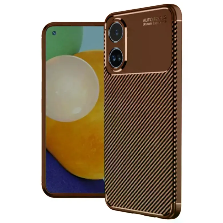 Oppo A38 Kılıf Auto Focus Karbon Kapak - Kahverengi