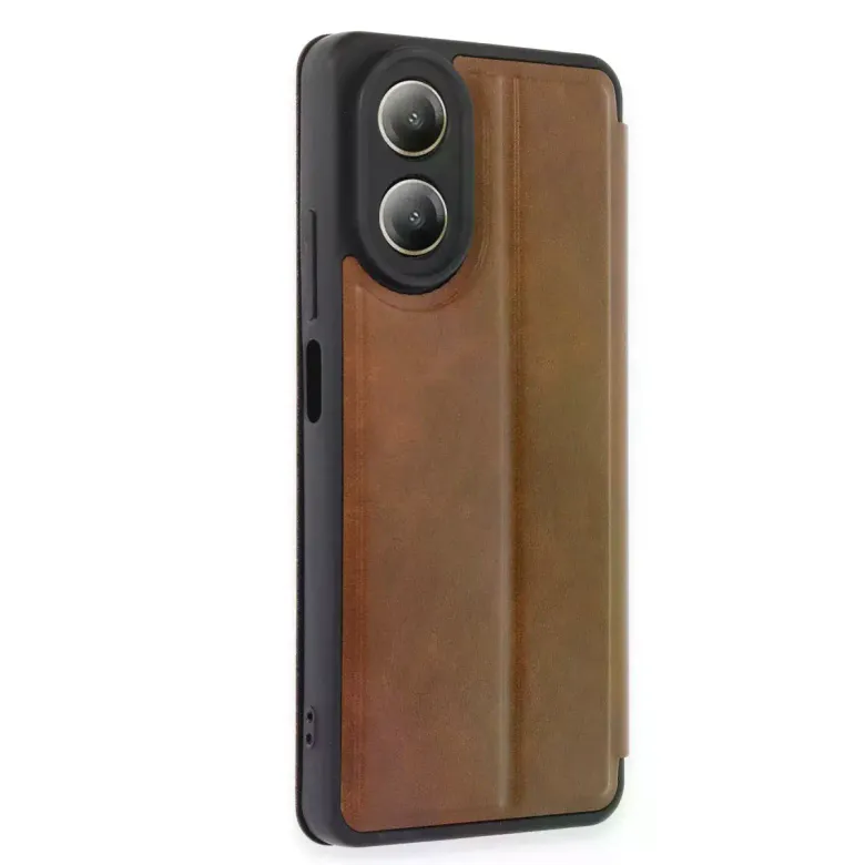 Oppo A38 Kılıf Flip Cover - Taba