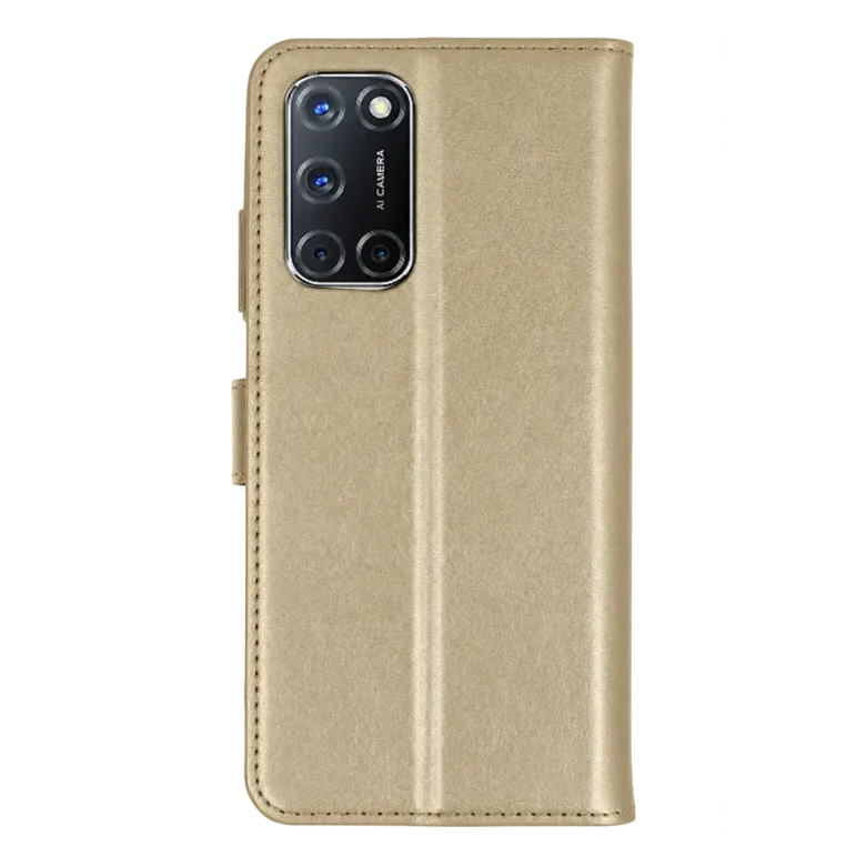 Oppo A52 Trend S Plus Kapaklı Kılıf - Gold