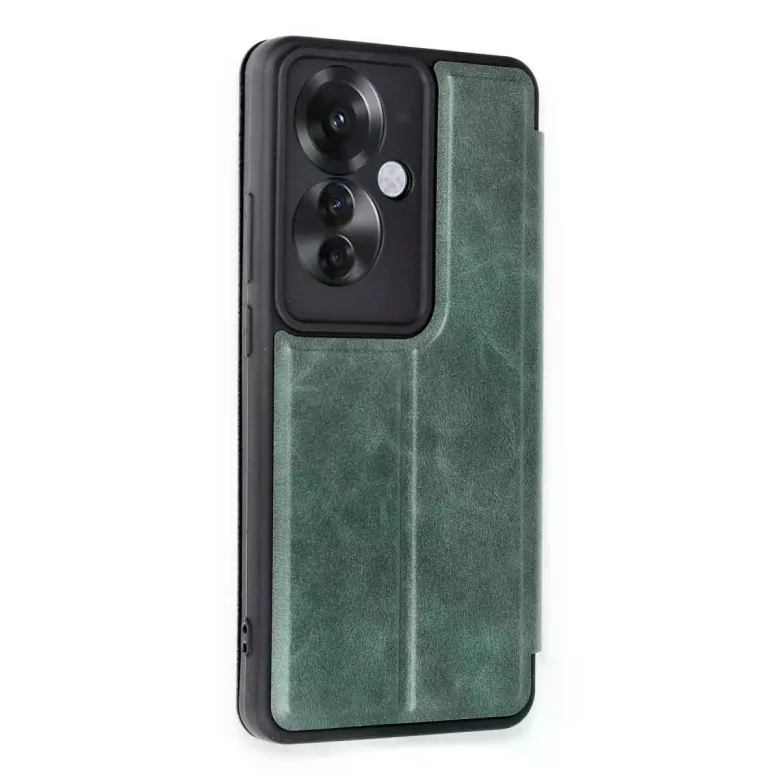 Oppo Reno 11f Kılıf Flip Cover - Koyu Yeşil