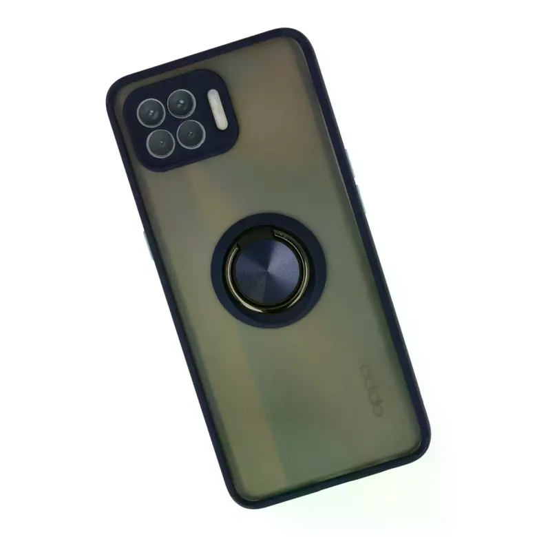 Oppo Reno 4 Lite Kılıf Montreal Yüzüklü Silikon Kapak - Lacivert