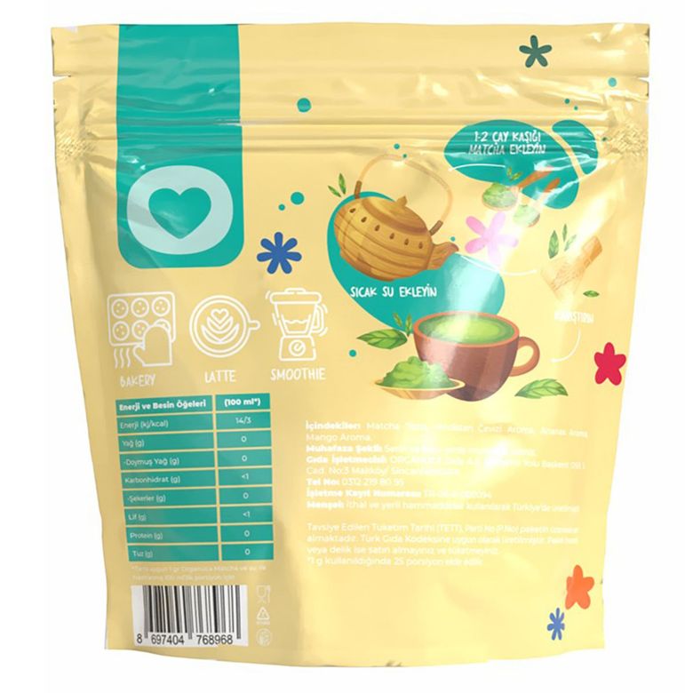 organuca98899 Organuca Hindistan Cevizi + Ananas + Mango Aromalı Matcha Tozu 25 G