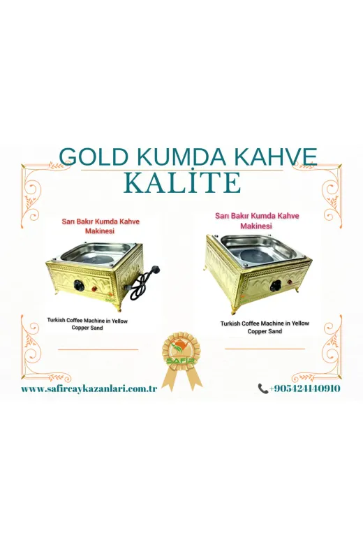 ORTA BOY KUMDA KAHVE MAKİNESİ Bakır Kumda Kahve Makinesi Orta Boy 35X28 Cm Bakır Kumda Kahve Sarı Bakır Renk Safir Kumda Kahve