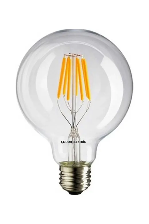 Osaka Light Fled 040 8W 2700 Kelvin Sarı Işık E27 Duylu Şeffaf Flamanlı Led Glop Ampul 928 Lümen E Enerji