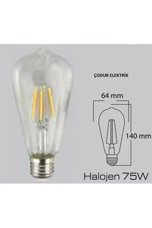 Osaka Light Fled 130 6W = 50W Eşdeğer 2700 Kelvin Sarı Işık E27 Duylu Flamanlı Şeffaf Led Ampül 650 Lümen F Enerji