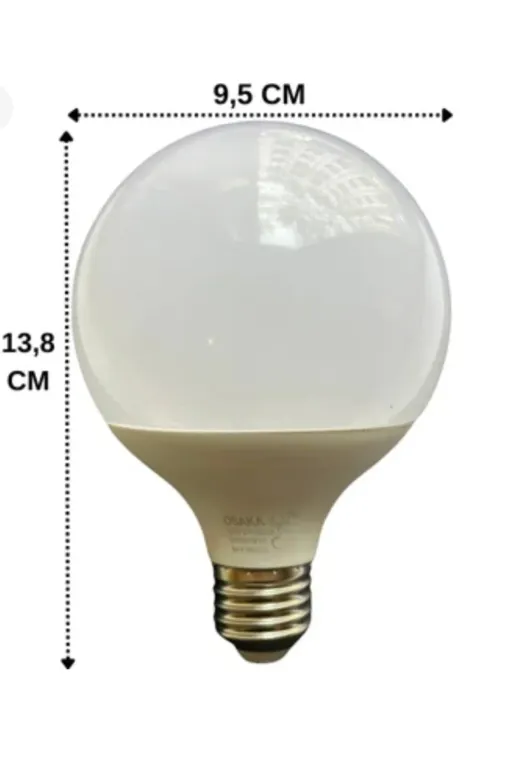 Osaka Light Led 016 15W = 100W Eşdeğer 6500 Kelvin Beyaz Işık G95 1100 Lümen E Enerji Tüketimi Led Glop Ampul