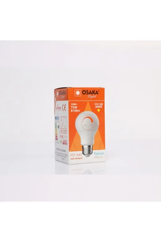 Osaka Light LED 500 Dimmer Uyumlu 10W = 75W Eşdeğer 3000 Kelvin Gün Işığı E27 Duylu 810 Lümen A+ Enerji Led Ampul