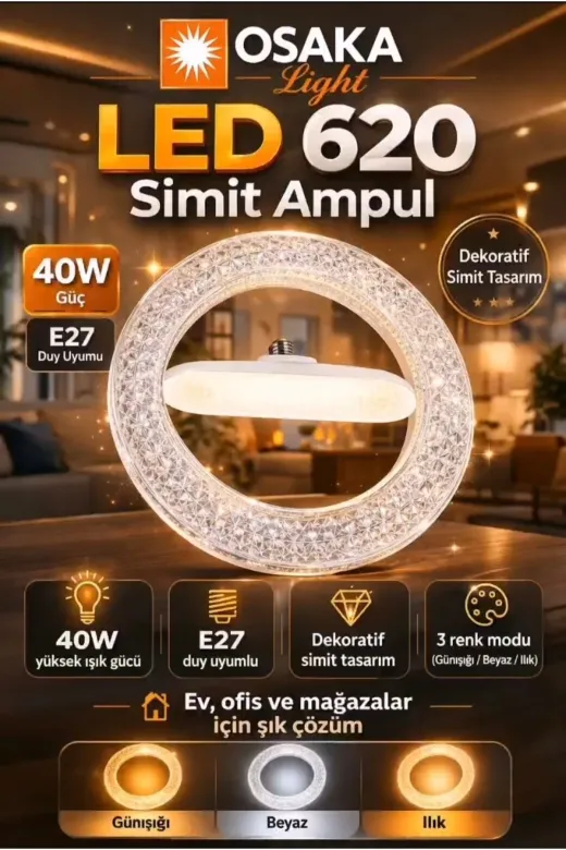 Osaka Light TYCF82D0D1E32FD2647FE5C00 40W 1 Lamba 3 Renk 3000K- 4000K-6500K Çok Renkli E27 Duylu 2200 Lümen F Enerji Tüketimi Led Ampul