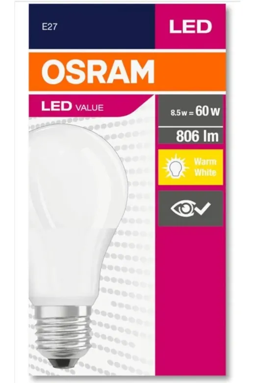 Osram 8.5w sarı 10 lu 10'lu 8.5W E27 Duylu 2700Kelvin Sarı Işık 806 Lümen A+ Enerji Sınıfı Led Ampul