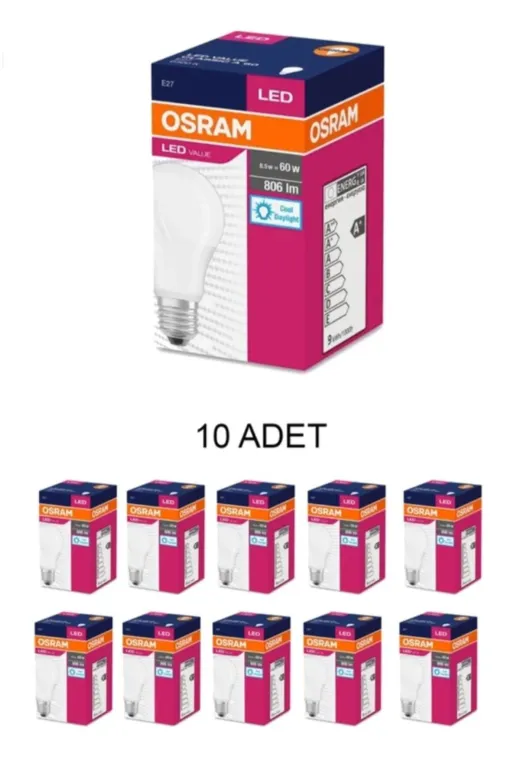 Osram OSRAM 13W 2700K 10 Lu 10'lu Paket 13W = 100W Eşdeğer 2700K Sarı Işık E27 Duylu 1521 Lümen E Enerji Tüketimi Led Ampul