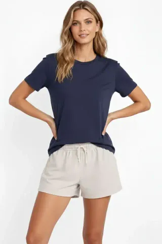 Osy Modal Yumuşak Dokulu Kumaş Bisiklet Yaka T-shirt - İndigo - XL - İndigo