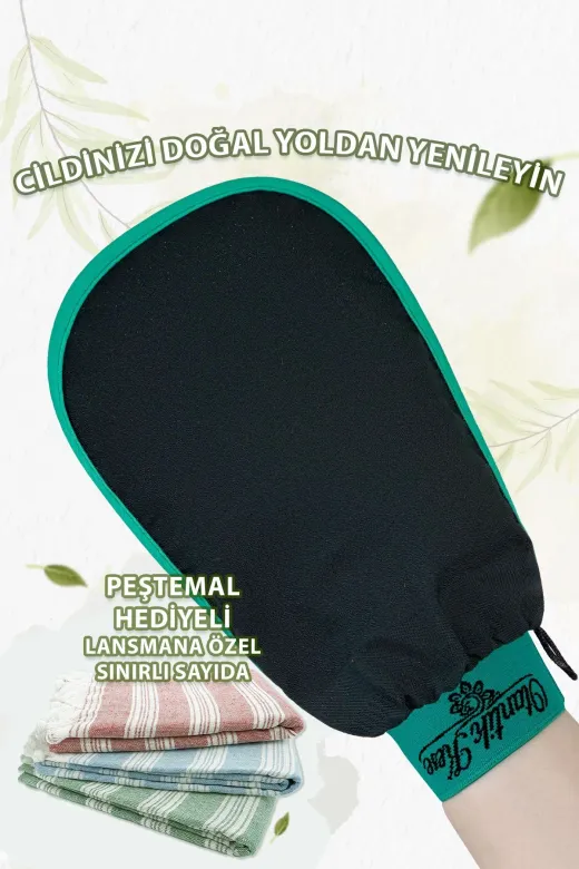 Otantik Kese 8684600376332 Biyeli Siyah Banyo Kesesi, Hamam Kesesi, Duş Kesesi Peeling Eldiveni %100 Floş Kese