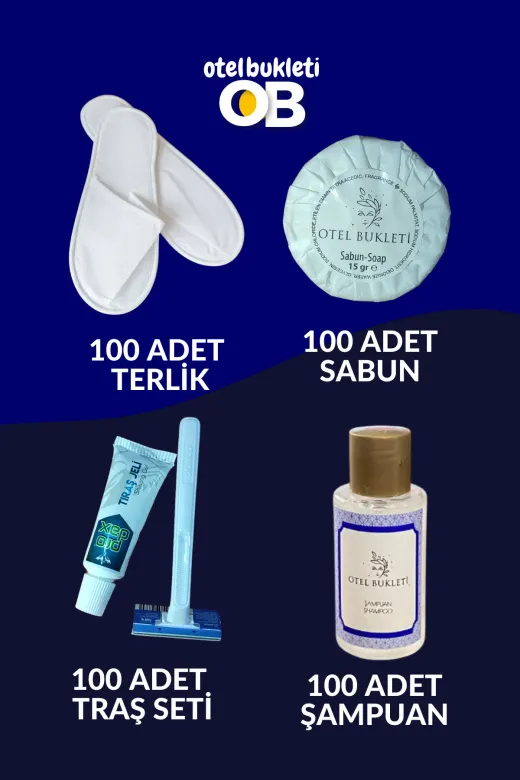 otel bukleti obotelbukletset4 Otel Tipi Etiketli Şampuan + Sabun + Terlik + Tıraş Seti 400 Adet Seyahat Boy Set