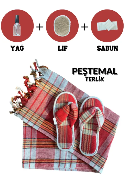 otel bukleti pestemal5bukletk5 5 Parça Hamam Peştemal Seti Kırmızı 80X180 Cm 5 Adet